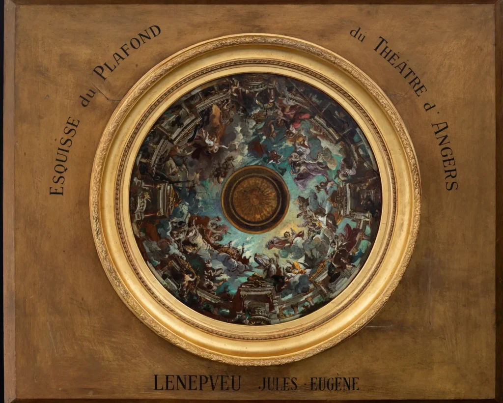 J-E LENEPVEU – Restauration de l’esquisse pour le plafond du Théâtre d’Angers, huile sur toile, 1871 financée par Angers Musées Vivants en 2022